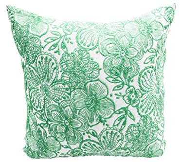 Kissenhülle Flowers, Blumen gestickt, grün, 45x45 cm