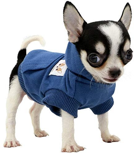 LOPHIPETS Dog Cotton Hoodies Sweatshirts for Small Dogs Chihuahua Puppy Clothes Cold Weather Coat-Navy/XXS