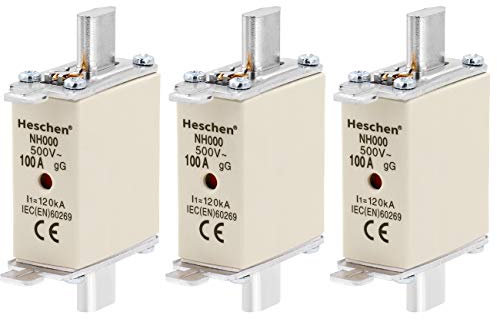 Heschen NH Sicherungseinsatz NH000 100A gG Frontanzeige Kombimelder, 3 Stück