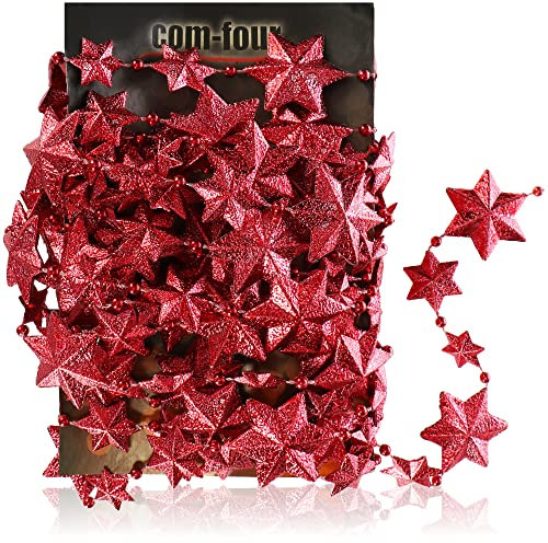 com-four® Girlande mit Sternen - Girlande Weihnachten - Sternen-Girlande für die Weihnachtsdekoration - Weihnachtsdeko für Christbaum - 500 cm (Set02 - rot/Sterne)