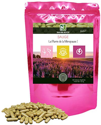 NAKURU/Sauge/Boost/Analysée et Conditionnée en France / La Plante de la Ménopause! (500 Gélules de 325mg / Poids Net: 162,5g)