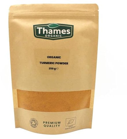 Organic Turmeric Powder - 100% Pure & Natural, No Additives, No Preservatives, Raw, Vegan, GMO-Free, Certified Organic - Versatile Spice for Cooking, Baking - Thames Organic 250g