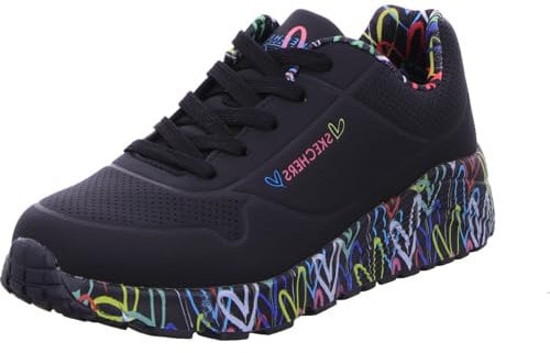 Skechers Mädchen Uno Lite Lovely Luv Sneaker, Black Synthetic Multi Trim, 33.5 EU