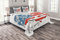 ABAKUHAUS amerikanisch Tagesdecke Set, USA-Flaggen-Hand gezeichnet Stil, Set mit Kissenbezügen Maschienenwaschbar, 220 x 220 cm, Weiß, Blau, Rot