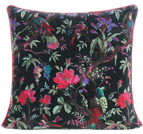 Eyes of India - 24 Black Velvet Floral Flower Bird Colorful Throw Sofa Cushion Couch Pillow Cover Case Boho Chic Bohemian Accent Indian Handmade Cover ONLY