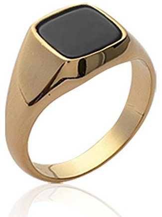 isady bijouterie en ligne argent plaque or acier Sud Mode - Simon Gold - Herren Ring Damen Ring - Siegelring - 18 Karat (750) Gelbgold - Imit. Onyx Schwarz - T 52 (16.6)