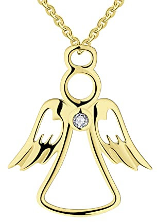 FJ Schutzengel Kette Damen 925 Sterling Silber Vergoldet Engel Halskette Anhänger mit Zirkonia Schmuck Geschenke für Frauen Mädchen