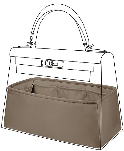 DGAZ Seide Tasche Organizer Einsatz, Organizer Innentaschen für Kelly Pochette/Mini/25/28/32/35, Taschenorganizer Tasche in Tasche Organizer für luxuriöse Tasche (Etoupe Grau, KL28)