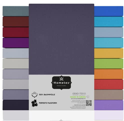 Hometex Premium Textiles Spannbettlaken Spannbetttuch | Bettlaken aus 100% Baumwolle Jersey | Doppelpack 90-100x200 cm Aubergine | Oeko-TEX® Made IN Green | Markenqualität