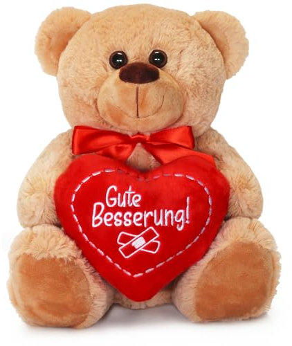matches21 HOME & HOBBY Teddybär mit Herz Gute Besserung Plüschteddy braun 25 cm süßes Valentinstag Kuscheltier Liebe Geschenk