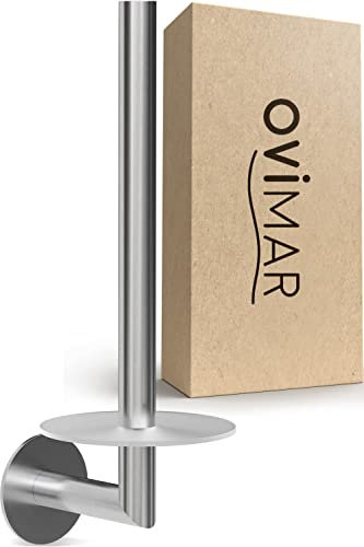 ovimar Ersatzrollenhalter Hesselo silber zum Kleben 3M | aus Edelstahl und Glas | Toilettenpapier Rollen Aufbewahrung zur Wandbefestigung ohne Bohren selbstklebend bis zu 2 Rollen | Küchenrollenhalter