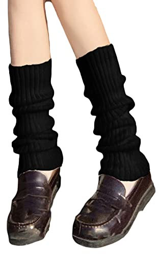 Mieeyali Damen Zopfstrick Beinstulpen Gestrickte Lange Socken Beinwärmer Gothic Häkelstiefel Socken, Beinwärmer mit Zopfmuster, Schwarz, Einheitsgröße