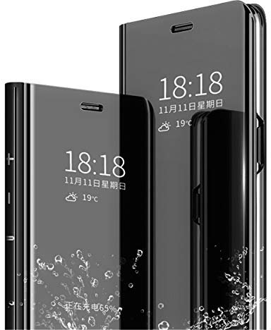 MLOTECH Smart Carcasa para Redmi Note 12 Pro/Poco X5 Pro 5G Cover e Cristal Templado Flip Clear View Espejo Standing Anti-Shock Anti-Rasguño Mirror Cubierta Negro