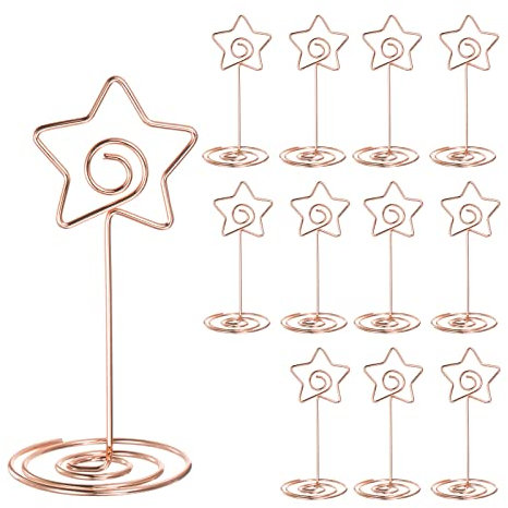 Sourcing Map 12pcs Rose Gold Table Number Holders, 3.35 Inch 85mm Tall Star Shape Steel Photo Holders for Centerpieces, Parties, Offices, Homes