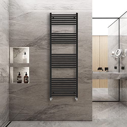Warmehaus Straight Heated Towel Rail Radiator Ladder Black 1800x600mm Central Heating Radiators for Bathroom Kitchen