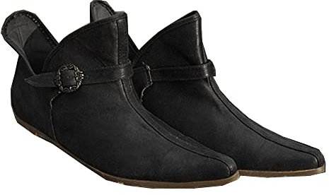 Stivali medievali da uomo - Scarpe singole piatte in pelle PU con fibbia regolabile per cintura - Stivaletti Renaissance Larp Boots Retro in pelle per uomo e donna (47)