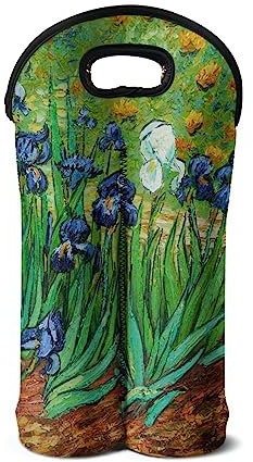 HUIACONG Van Gogh Irises Wine Carrier Reusable Neoprene Wine Cooler Bag with Secure Carry Handle Bottle Protective for Special Occasion Birthday Anniversary