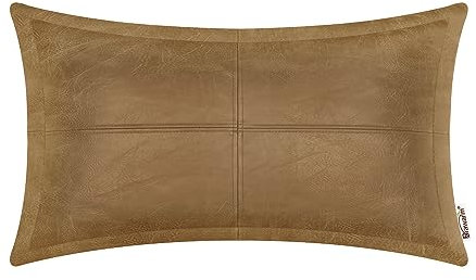 BRAWARM Taupe Leder Wurfkissen 30,5 x 50,8 cm, Kunstleder-Kissenbezug mit Paspelierung, handgenähtes Leder, dekorative Lendenwirbel-Kissenbezüge für Couch, Sofa, Bett, Wohnzimmer, Garten