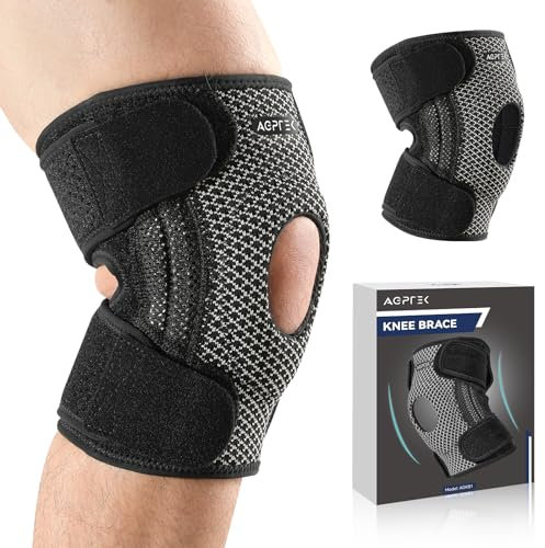 AGPTEK Rodilleras Meniscos y Ligamentos, Rodilleras Deportivas Ligeras y Transpirables con Estabilizadores Laterales y Almohadilla de Goma para Rótula, Soporte Dinámico para Deportes y Entrenamientos