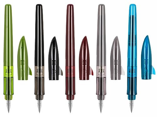 Jinhao Füllfederhalter, Haifisch-Form, Set mit 5 Stück, feine Spitze,Stifte mit nachfüllbaren Konvertern, Schul- und Bürobedarf