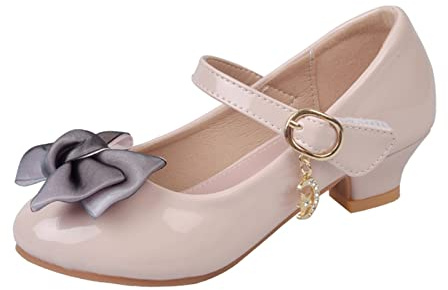 OBiQuzz Ballerinas Mädchen Mary Jane Schleife Absatzschuhe Schwarz Prinzessin Schuhe Abendschuhe mit Absatz Lackleder Kommunionschuhe Schulschuhe Party Schuhe Kleid Schuhe Lederschuhe