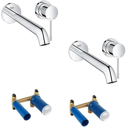 Lot de 2 mitigeurs lavabo mural GROHE Essence 2 trous L Chromé + corps encastré
