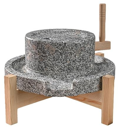 NUNETH Mulino a Pietra Macinino Manuale a Secco con Struttura in Legno, Macinino a Mano per Bacche di Grano, Mulino per Pasta di Soia, Pietra Blu Naturale Lucidata a Mano, Facile da Pulire