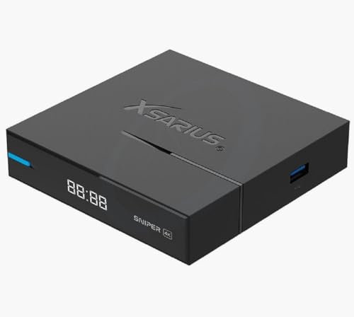 Xsarius Sniper UHD 4K Linux TV Box, WiFi WLAN, PremiumTV LIVE-TV App, HDR10, 8GB, USB 2.0 & 3.0, lernbare 2in1 Fernbedienung, SPDIF, H.265, Internet Radio, YouTube + HM-SAT HDMI Kabel