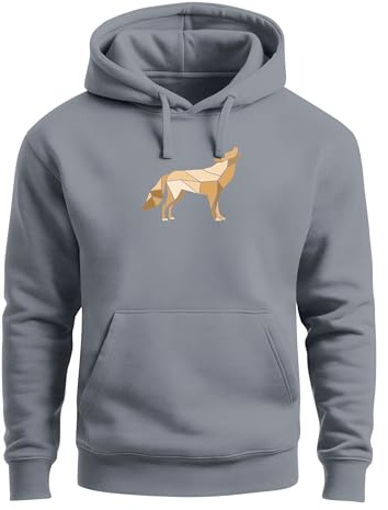 Neverless® Hoodie Herren Aufdruck Polygon Wolf Geometrie Motiv Kapuzen-Pullover Männer Fashion Streetstyle Convoy-Grey 3XL