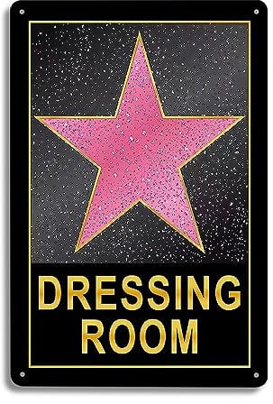 Luxurious Pink Star Vintage Metal Tin Dressing Room Sign, 12x8 inches, Perfect for Home, Theater, Store, and Dressing Room Decor (C183)