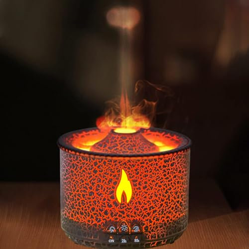 360ML Volcano Humidifier, Jellyfish Mist Flame Essential Oil Diffuser With Premium Flame Lights 2 Mist Mode, Waterless Auto Shut-Off Air Moisturize for Bedroom Home Officefor Bedroom Home and Office
