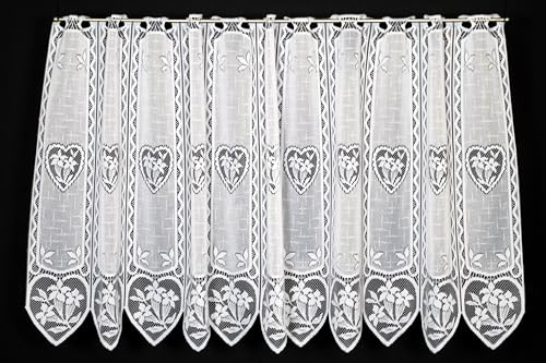 Gardinen Kranzusch Scheibengardine Enzian im Herz 60x99 cm H/B Weiß Bistrogardine Vorhang Küche 1er Pack