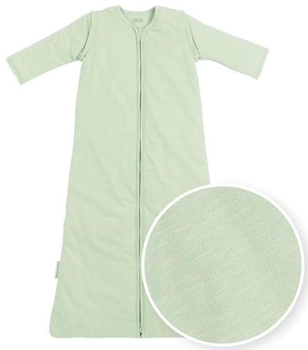 MEYCO Baby Schlafsack - Größe 90 cm - 2,5 TOG - Ganzjahresschlafsack - 100% Baumwolle - Oeko Tex Zertifiziert - gefüttert - hautfreundlich & atmungsaktiv - mit abnehmbaren Ärmel - Uni - Zartgrün