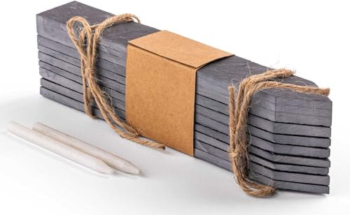 Upyard Set mit 10 Schiefertafeln für Pflanzenschilder inklusive Kreide - Robuste Gartenspieße für individuelle Beschriftung von Pflanzen und Kräutern, wetterfeste Schieferschilder für den Garten