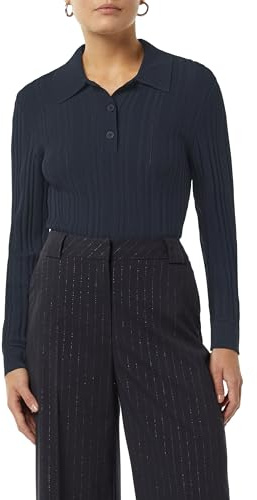 Comma Gerippter Pullover mit Polokragen im Slim Fit