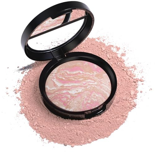 CLY AMS Baked Foundation, Farbkorrekturpuder-Foundation, aufbaubar, durchscheinend bis leicht, leichte Puder-Foundation, strahlendes, halbmattes, natürliches Finish (schwarze Box)