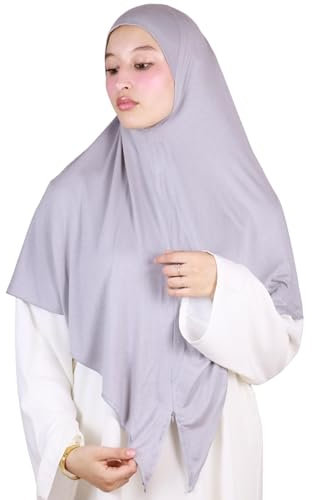 Lamis Hijab - Hijab zum Überziehen mit Reißverschluss ohne Nadeln für muslimische Frauen HE320, hellgrau, One size