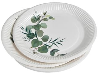 Homéa Réception, Set de 10 Assiettes en Carton D18 cm Eucalyptus