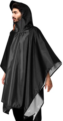 NebulaGlam Mehrzweck Regenmantel, 3-in-1 Mehrzweck Regenponcho Wasserdicht, Regenmantel Wasserdicht Unisex für im Freien Fahrrad Wandern Camping Wandern Angeln (Schwarz)