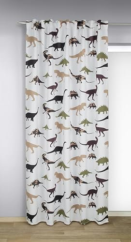 KAMACA Verdunklungsgardine Vorhang mit Motiv Kinderzimmer Verdunklungsvorhang mit versteckten Schlaufen und Gardinenband Thermogardine (Dino - HxB 245x135 cm)