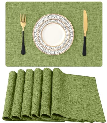 Homaxy Tischsets Abwaschbar 6er Set, Platzsets Abwischbar Leinen Hitzebeständig Platzdeckchen rutschfest Doppelseitigen Tischuntersetzer Tischsets Stoff, Grün