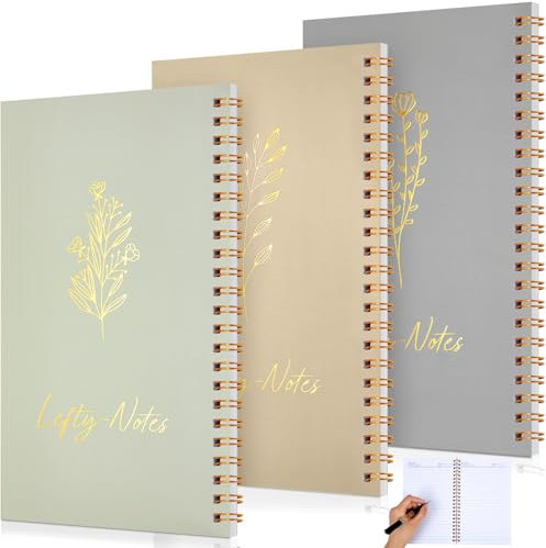 Lewtemi Kleines 3-teiliges Notizbuch für Linkshänder, 20,3 x 12,7 cm, kleine Linkshänder-Notizbücher, Spiralbindung, Papier-Tagebuch für College-Themen, Büroangestellte, einfache Verwendung, 100