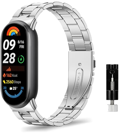 ZoRoll Armband für Xiaomi Mi Band 10/Band 9/Band 8 Metal Ersatzarmband | Herren & Damen für Xiaomi Mi Band 9 / Xiaomi Mi Band 8 - Silber