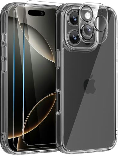 Mootobo for iPhone 16 Pro Max Case, 4 in 1 Phone Case with 2*Screen Protector + 1*Lens Protector, 10FT Military Grade Drop Protection Case with Anti-Fingerprint Matte Back 6.9 inch – Clear