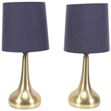 ValueLights | Brushed Gold Teardrop Touch Dimmer Table Lamps with Navy Blue Shade | Home Décor, Bedside & Desk Lamp | Includes Bulb