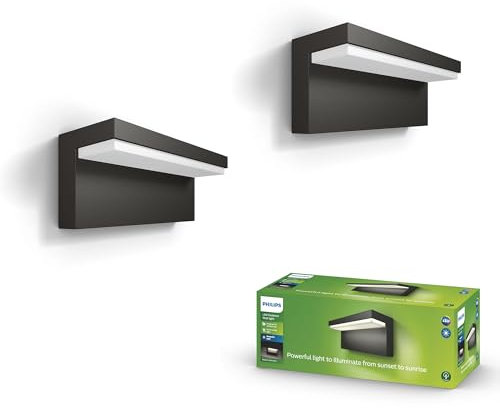Philips LED Bustan ultra effiziente Außenwandleuchte 9W, 2700K warmweißes Licht, Anthrazit, IP44 wetterfest, Doppelpack
