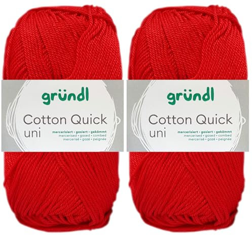 2x50 Gramm Gründl Cotton Quick Häkelgarn aus 100% Baumwolle 147 Rot