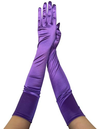 krautwear Damen Satin Handschuhe Abendhandschuhe (52 cm) in vielen Farben (1, Lila, One Size)