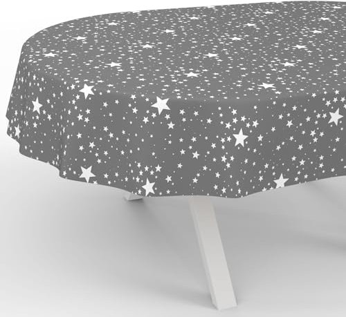 ANRO Wachstuchtischdecke Wachstischdecke Wachstuch Tischdecke abwaschbar Gartentischdecke Wasserabweisend Oval 260x140cm Schnittkante Sterne Silber