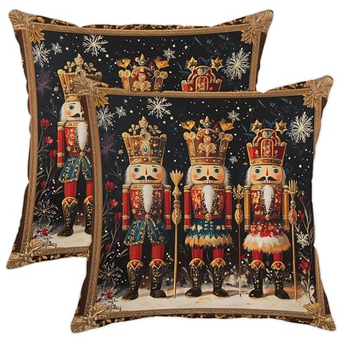 Nussknacker-Kissenbezüge, Weihnachts-Kissenbezüge, festliche Winterdekoration für Sofa und Wohnzimmer, 40,6 x 40,6 cm, Rot und Gold